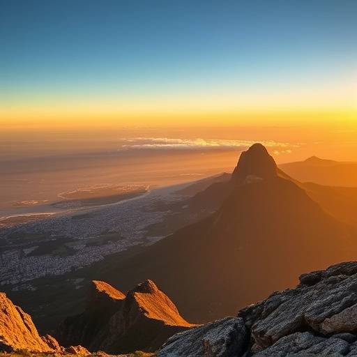 Panoramic view of the South African landscape with Table Mountain in the distance